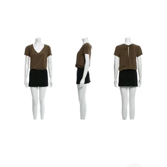Sandro Paris Olive Silk and Black Rayon Blend Blouson Mini Dress, NWOT, Sz. 1(S) - Picture 1 of 6